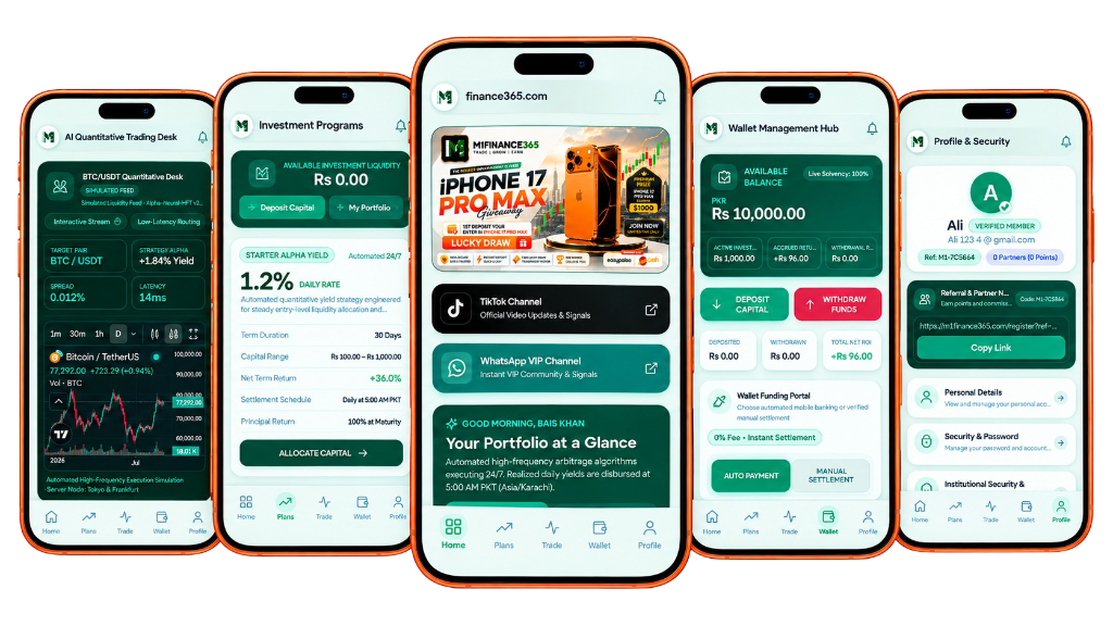 M1 Finance 365 Mobile App Ecosystem - AI Trading Desk, Investment Programs, Portfolio Hub, Wallet Management, and Profile Security